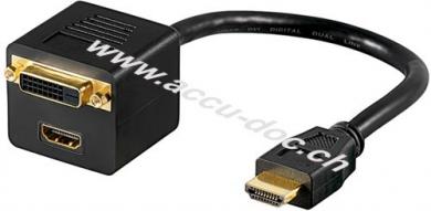 HDMI™/DVI Kabeladapter, vergoldet, 0.1 m, Schwarz - HDMI™-Stecker (Typ A) > HDMI™-Buchse (Typ A) + DVI-D-Buchse Dual-Link (24+1 pin) 