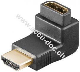HDMI™-Winkeladapter, vergoldet (4K @ 60 Hz), HDMI™-Buchse (Typ A), Schwarz - HDMI™-Buchse (Typ A) > HDMI™-Stecker (Typ A) 90° 