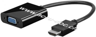 HDMI™/VGA-Adapter, vernickelt, Schwarz, 0.15 m - HDMI™-Stecker (Typ A) > VGA-Buchse (15-polig) 