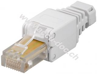 Werkzeugfreier RJ45-Stecker CAT 5e UTP ungeschirmt - Für 4 Kabeldurchmesser (5,2 mm/6,0 mm/6,4 mm/7,5 mm), Klemmleiste für werkzeugfreie LSA-Montage 