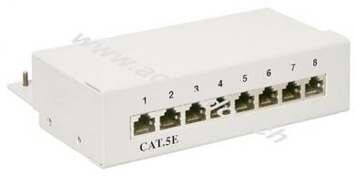 CAT 5e Mini/Desktop Patch Panel, 8 Port, (1 HE), Grau - STP geschirmt, grau 