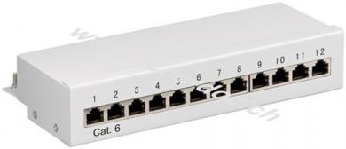 CAT 6 Mini/Desktop Patch Panel, 12 Port, (1 HE), Grau - STP geschirmt 