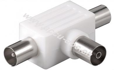 Koax-T-Adapter: doppelt Koax-Stecker > Koax-Buchse - Adapter-Stecker aus Kunststoff 