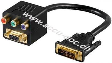 DVI/RGB/SVGA Adapterkabel, vergoldet, 0.1 m, Schwarz - DVI-A-Stecker (12+5 pin) > VGA-Buchse (15-polig) + 3x Cinch-Buchse 