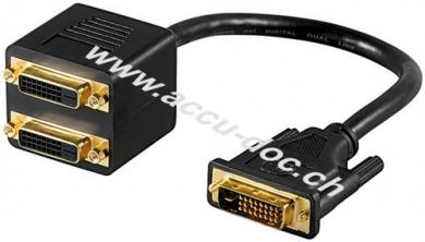 DVI-Adapterkabel, vergoldet, 0.1 m, Schwarz - DVI-D-Stecker Dual-Link (24+1 pin) > 2x DVI-D-Buchse Dual-Link (24+1 Pin) 