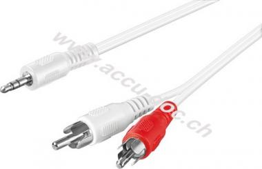 Audio Adapterkabel AUX, 3,5 mm Klinke zu stereo Cinch-Stecker, CU, 1 m, Weiß - Klinke 3,5 mm Stecker (3-Pin, stereo) > 2x Cinch-Stecker (Audio links/rechts) 