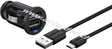 Micro USB Auto-Ladeset (12 W), Schwarz, 1 m - Kfz-Ladeadapter mit 2x USB-Anschlüssen, Micro-USB-Kabel, 1 m, schwarz 