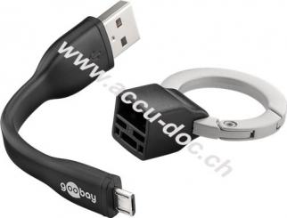 Micro USB Ladekabel, Schlüsselanhänger, Schwarz, 0.085 m - Schlüsselbund-Ladekabel, Schwarz 