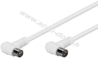 Gewinkeltes Antennenkabel (80 dB), 2x geschirmt, 5 m, Weiß - Koax-Stecker 90° > Koax-Buchse 90° (vollständig geschirmt) 