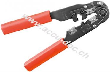 Crimpzange für Modularstecker inkl. Kabelschneider und Abisolierer, rot, schwarz, Schwarz-Rot - für 6P4C und geschirmte 6P4C-Modularstecker (RJ11) und für 6P6C und geschi 