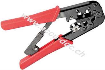 Crimpzange für Modularstecker, Schwarz-Rot - geeignet zum Verbinden von 4-, 6-, 8-poligen Modularsteckern Typ  RJ11, RJ12, RJ45 