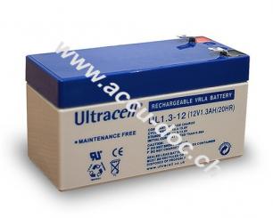 UL Bleiakku 12 V, 1,3 Ah (UL1.3-12), weiß-blau - Faston (4,8 mm) Bleiakku, VdS 