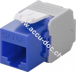 Keystone Modul RJ45 CAT 6A, UTP, Blau - 16,5 mm breit, Krokodil-Typ, Klemmleiste für werkzeugfreie LSA-Montage 