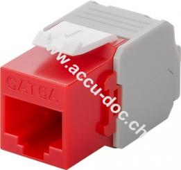 Keystone Modul RJ45 CAT 6A, UTP, Rot - 16,5 mm breit, Krokodil-Typ, Klemmleiste für werkzeugfreie LSA-Montage 