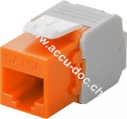 Keystone Modul RJ45 CAT 6A, UTP, Orange - 16,5 mm breit, Krokodil-Typ, Klemmleiste für werkzeugfreie LSA-Montage 