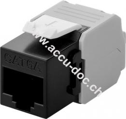 Keystone Modul RJ45 CAT 6A, UTP, Schwarz - 16,5 mm breit, Krokodil-Typ, Schneidklemme für werkzeugfreie LSA-Montage 