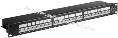 CAT 6a 19-Zoll (48,3 cm) Patch Panel, 24 Port, (1 HE), Schwarz - STP geschirmt, schwarz 