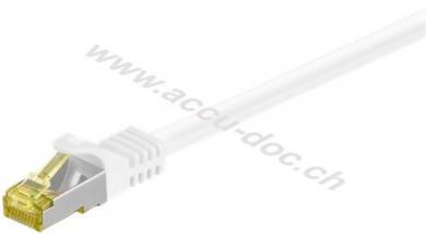 RJ45 Patchkabel CAT 6A S/FTP (PiMF), 500 MHz mit CAT 7 Rohkabel, weiß, 1 m - LSZH halogenfreier Kabelmantel, Kupfer, RJ45-Stecker (CAT 6A) 