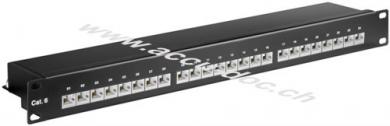 CAT 6 19-Zoll (48,3 cm) Patch Panel, 24 Port, (1 HE), Schwarz - STP geschirmt, schwarz 