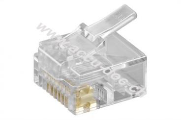 RJ45 Westernstecker für Flachkabel (kurze Version), 8 polig, RJ45-Stecker (8P8C), Transparent - zum Crimpen an Telefonflachkabel, ungeschirmte Version 