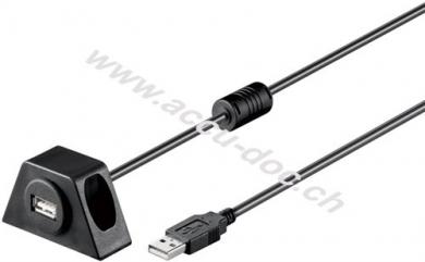 USB 2.0 Hi-Speed-Verlängerungskabel mit Montagehalterung, schwarz, 2 m - USB 2.0-Stecker (Typ A) > USB 2.0-Buchse (Typ A) 