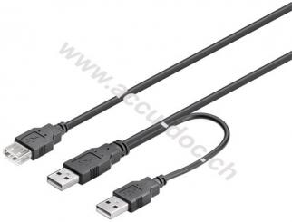 USB 2.0 Hi-Speed Dual-Power Kabel, schwarz, 0.3 m - USB 2.0-Stecker (Typ A) + USB 2.0-Stecker (Typ A) > USB 2.0-Buchse (Typ A) 