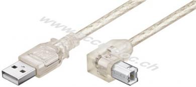 USB 2.0 Hi-Speed Kabel 90°, Transparent, 1 m - USB 2.0-Stecker (Typ A) > USB 2.0-Stecker (Typ B) 90° 