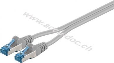 CAT 6A Duplex-Patchkabel, S/FTP (PiMF), Grau, 1 m - LSZH halogenfrei, Kupfer 