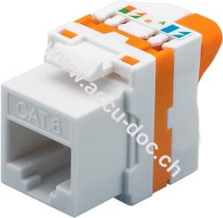 Keystone Modul RJ45 CAT 6, UTP, 250 MHz, Weiß-Orange - 16,6 mm breit, Klemmleiste für LSA Montage (werkzeugfrei), drehbarer Aufsatz 