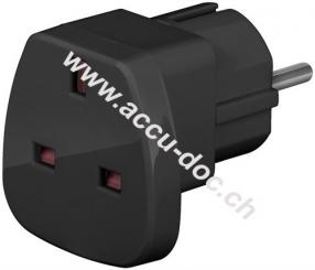 Reiseadapter UK auf EU, Schwarz - UK-Buchse > Schutzkontaktstecker (Typ F, CEE 7/7) 