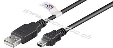 USB 2.0 Hi-Speed Kabel mit USB Zertifikat, Schwarz, 1.8 m - USB 2.0-Stecker (Typ A) > USB 2.0-Mini-Stecker (Typ B, 5-Pin) 