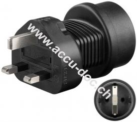 Netzadapter UK, Schwarz - Schutzkontaktbuchse (Typ F, CEE 7/3) > UK 3-Pin-Stecker (Typ G, BS 8546) 