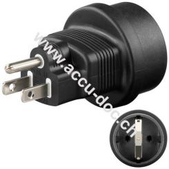 Netzadapter US, Schwarz - Schutzkontaktbuchse (Typ F, CEE 7/3) > US-/Japan-Stecker (Typ B, NEMA 5-15, 3-polig) 