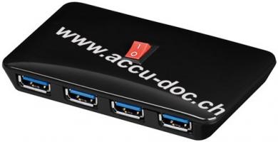 4-fach USB-HUB 3.0, Schwarz, 0.6 m - SuperSpeed USB-HUB inkl. Netzteil 