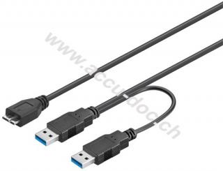 USB 3.0 Dual Power SuperSpeed Kabel, Schwarz, 1.8 m - USB 3.0-Stecker (Typ A), USB 3.0-Stecker (Typ A)  > USB 3.0-Micro-Stecker (Typ B) 