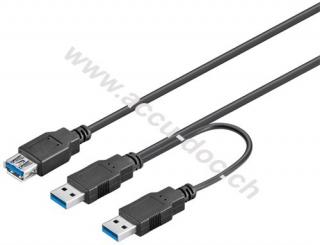 USB 3.0 Dual-Power SuperSpeed-Kabel, schwarz, 0.3 m - 2x USB 3.0-Stecker (Typ A)  > USB 3.0-Buchse (Typ A) 