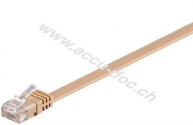 CAT 6 Flach-Patchkabel, U/UTP, hellbraun, 1 m - Kupferleiter (CU) 