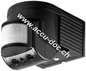 Infrarot-Bewegungsmelder, schwarz - zur Aufputz-Wandmontage, 180°-Erfassung, 12 m Reichweite, für außen (IP44), LED-geeignet 