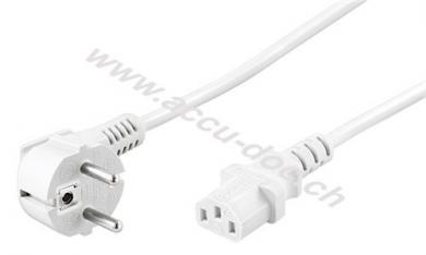 abgewinkeltes Kaltgeräte-Anschlusskabel, 2,5 m, Weiß, 2.5 m - Schutzkontaktstecker (Typ F, CEE 7/7) > Gerätebuchse C13 (Kaltgeräteanschluss) 