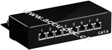 CAT 6 Mini/Desktop Patch Panel, 8 Port, (1 HE), Schwarz - STP geschirmt, schwarz 