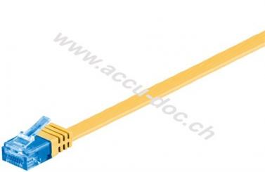 CAT 6A Flach-Patchkabel, U/UTP, gelb, 0.5 m - Kupferleiter (CU) 