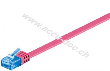 CAT 6A Flach-Patchkabel, U/UTP, magenta, 0.5 m - Kupferleiter (CU) 