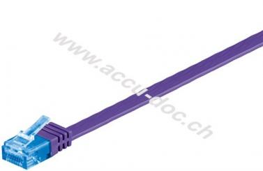 CAT 6A Flach-Patchkabel, U/UTP, violett, 0.5 m - Kupferleiter (CU) 