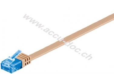 CAT 6A Flach-Patchkabel, U/UTP, Hellbraun, 0.5 m - Kupfermaterial 