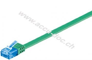 CAT 6A Flach-Patchkabel, U/UTP, Grün, 15 m - Kupfermaterial 