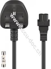 UK - Netzanschlusskabel, 1 m, Schwarz, 1 m - UK 3-Pin-Stecker (Typ G, BS 1363) > Gerätebuchse C7 