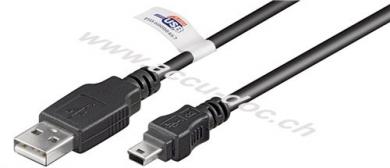 USB 2.0 Hi-Speed-Kabel mit USB-Zertifikat, Schwarz, 1.8 m - USB 2.0-Stecker (Typ A) > USB 2.0-Mini-Stecker (Typ B, 5-Pin) 