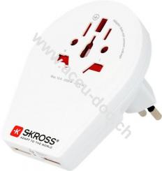 Country Adapter World to Switzerland+Italy+Brasil USB*, Weiß - geeignet für alle geerdeten und ungeerdeten Geräte (2- und 3-polig) 