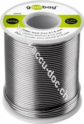 Lötzinn bleifrei, ø 1,5 mm, 500 g - Zusammensetzung: 0,3 % Silber, 0,7 % Kupfer, 99 % Zinn, Flussmittelanteil: 2,5 %, Schmelzpunkt 217° C 