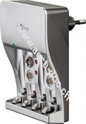 Plug-in Batterie-Ladegerät, Schwarz - lädt bis zu 4x Micro (AAA) oder Mignon (AA) und 2x 9-V-Block 